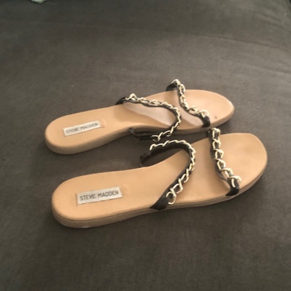 Steve Madden Sandals Black with cute chain detail sz 10 - Picture 3 of 7